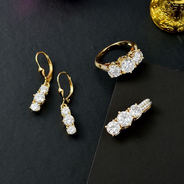 Moissanit Schmuckset, 925 Silber 750 Gelbgold Vermeil - 7,43 ct. image number 2