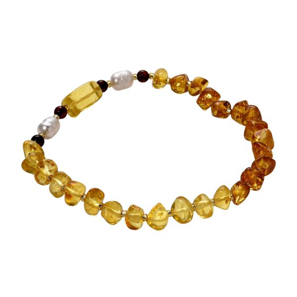 Weiße Süßwasser Perle (6-8 mm), Mehrfarbiger Bernstein Armband, Flexibles ca. 18 cm - 19 cm image number 5
