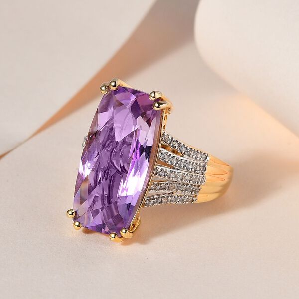 Rose De France Amethyst, weißer Zirkon Ring, 925 Silber Gelbgold Vermeil, (Größe 18.00) ca. 9.66 ct image number 2