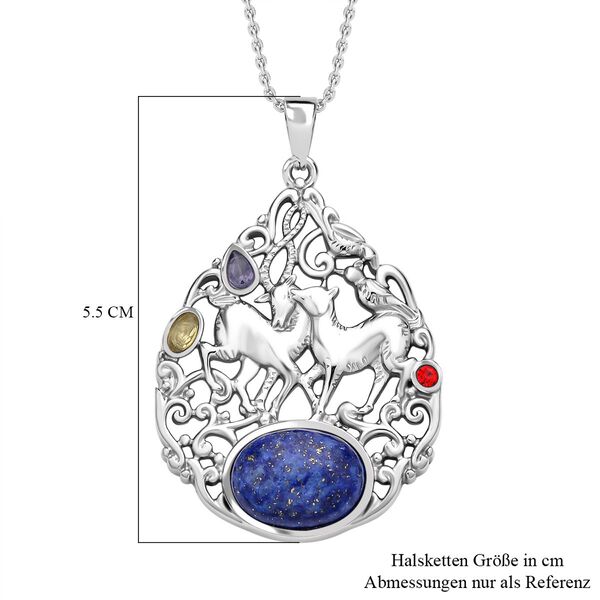 Lapislazuli, gelber Zirkonia Anhänger mit Kette, Edelstahl ca. 16.20 ct image number 5