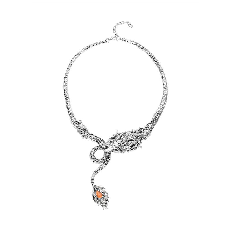 Stimulierte, orange Katzenauge und weiße Kristall-Halskette, 40,5 cm image number 0