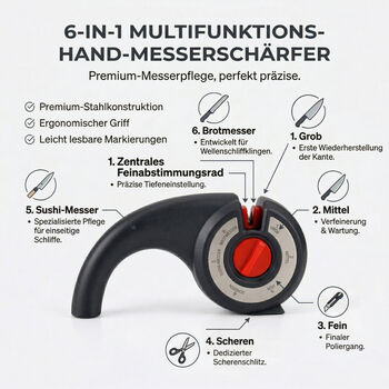 Manueller Messersch&auml;rfer, ABS und Edelstahl, 2 Stufen Schleifsystem, Schwarz