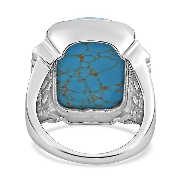 Blauer Türkis, Weißer Zirkon Ring, Edelstahl, (Größe 16.00) ca. 11.72 ct image number 6
