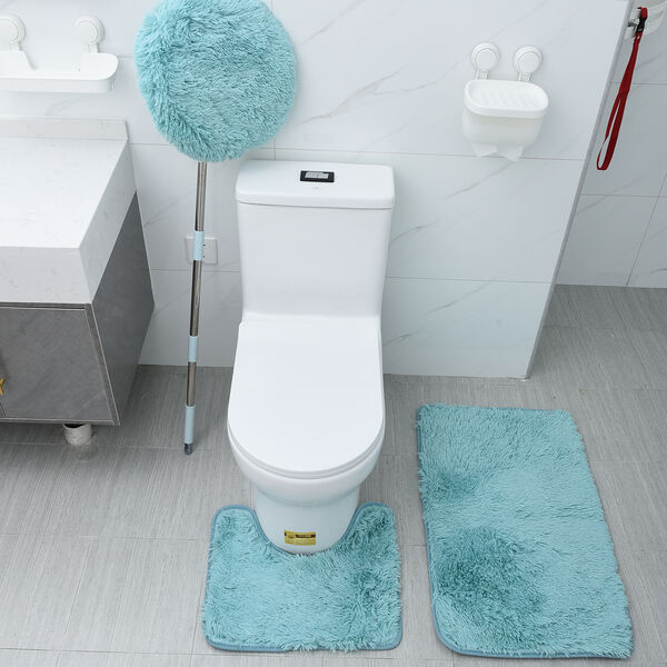 3er-Set Bad-Kollektion, extra weicher Duschvorleger 50x80 cm, WC-Vorleger 40x50 cm, WC-Deckel, Hellblau