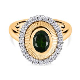 D’joy Natürlicher Chromdiopsid, Weißer Zirkon Ring 925 Silber 750 Gelbgold Vermeil (Größe 17.00) ca. 2,11 ct