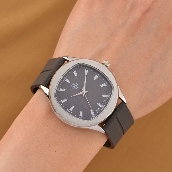 STRADA - Uhr mit japanischem Uhrwerk, silbernem Gehäuse und schwarzem Silikonarmband image number 2