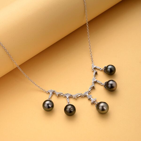 Tahiti-Perlen und Zirkon-Halskette, 45 cm, 925 Silber rhodiniert, 0,54 ct. image number 2