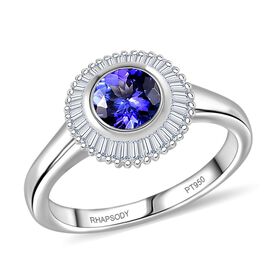 Rhapsody AAAA Tansanit, Weißer Diamant Ring 950 Platin (Größe 17.00) ca. 1,05 ct