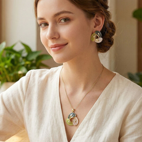 2er-Set Emaille-Schmuckset, Gr&uuml;n-wei&szlig; image number 3