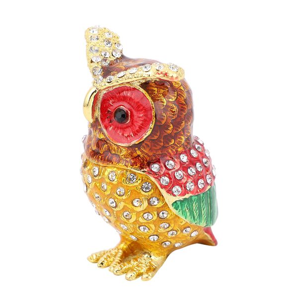 Tablettend&ouml;schen mit wei&szlig;en Kristallen, emailliert, Mehrfarbig, Eule image number 2