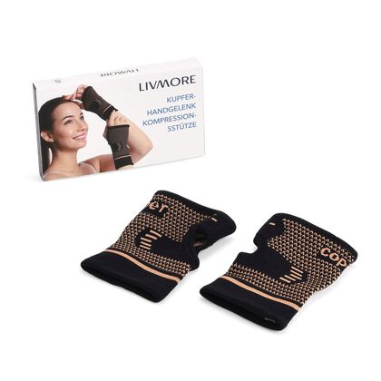 Kupferfaser Handgelenk Bandagen Paar st&uuml;tzend atmungsaktiv Schwarz Kupfer