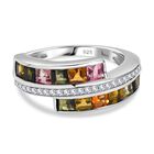Mehrfarbiger-Turmalin, Weißer Zirkon Ring 925 Silber rhodiniert (Größe 17.00) ca. 2.11 ct