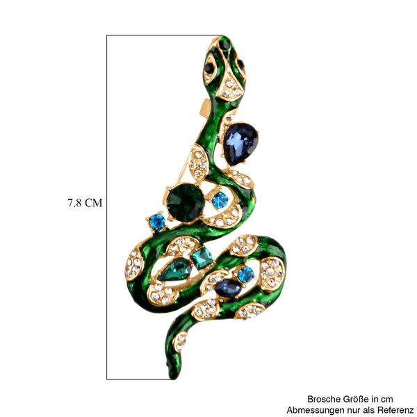 Emaillierte und mehrfarbige Kristall-Brosche in Goldton, Eidechse image number 6