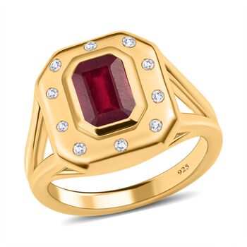 Afrikanischer Rubin (Fissure gef&uuml;llt), Wei&szlig;er Zirkon Ring, 925 Silber vergoldet (Gr&ouml;&szlig;e 17.00) ca. 2.55 ct