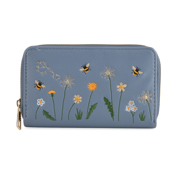 PU-Geldb&ouml;rse mit RFID-Schutz, Bienenmuster, 15,5x2,5x10cm, Blau