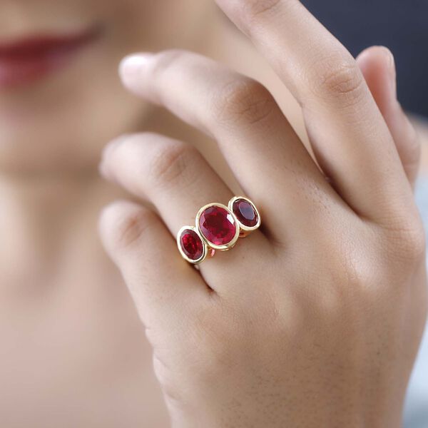 Magenta Rosa Quarz Triplette Ring, 925 Silber vergoldet (Gr&ouml;&szlig;e 16.00) ca. 5.66 ct image number 2