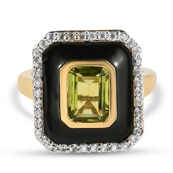 Nat&uuml;rlicher Peridot und Zirkon-Ring, 925 Silber vergoldet (Gr&ouml;&szlig;e 16.00) ca. 1.68 ct