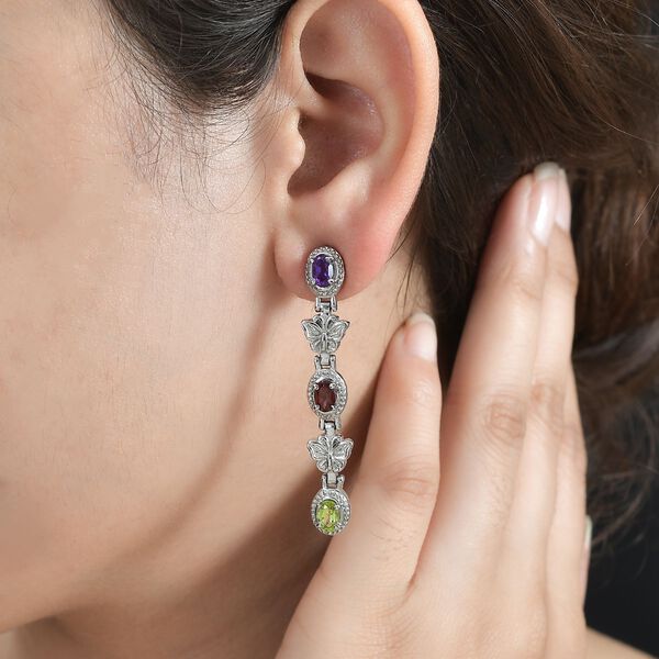 Rote Granat, Peridot und afrikanische Amethyst Ohrringe - 2,92 ct. image number 3