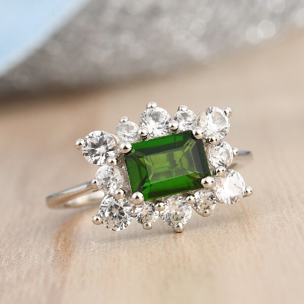 Russischer Diopsid und Zirkon Ring 925 Silber Platin-Überzug image number 2