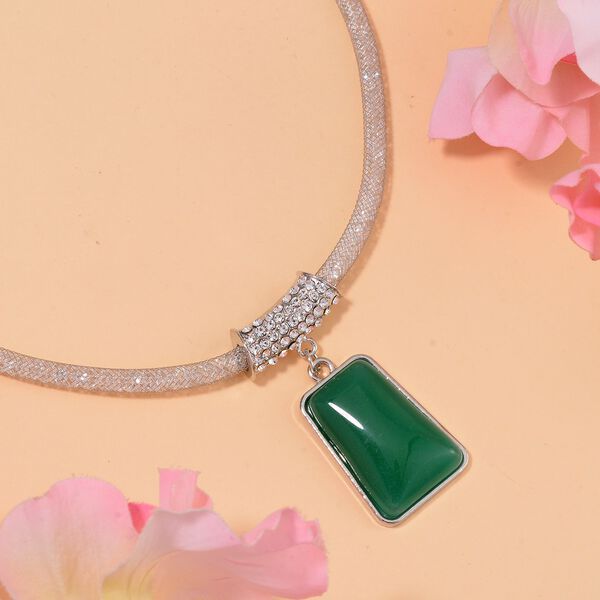 Gr&uuml;ner Aventurin, Wei&szlig;er Kristall Halskette ca. 45 cm Legierung ca. 26,50 ct. image number 2