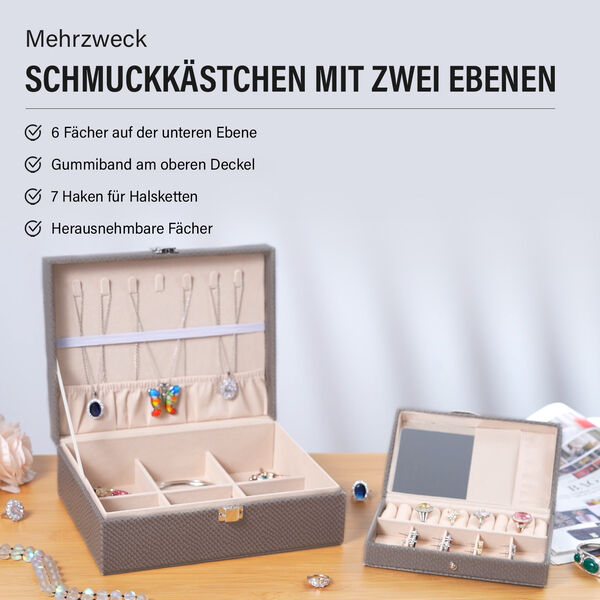 2er-Set Schmuckboxen mit Tierhautmuster, Grau image number 2