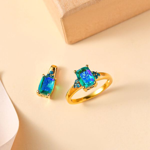 Pfau Quarz Triplette Schmuckset 925 Silber 750 Gelbgold Vermeil ca. 4,85 ct. image number 2