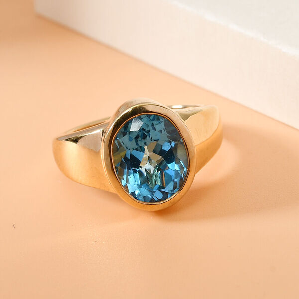 Schweizer Blautopas Solit&auml;r Ring 925 Silber 585 Vergoldet image number 2