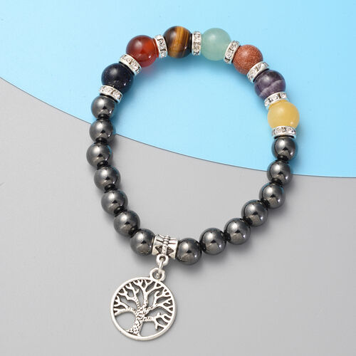 Mehrfarbiges Edelstein- und weißes Kristall-Armband, 18 cm image number 1
