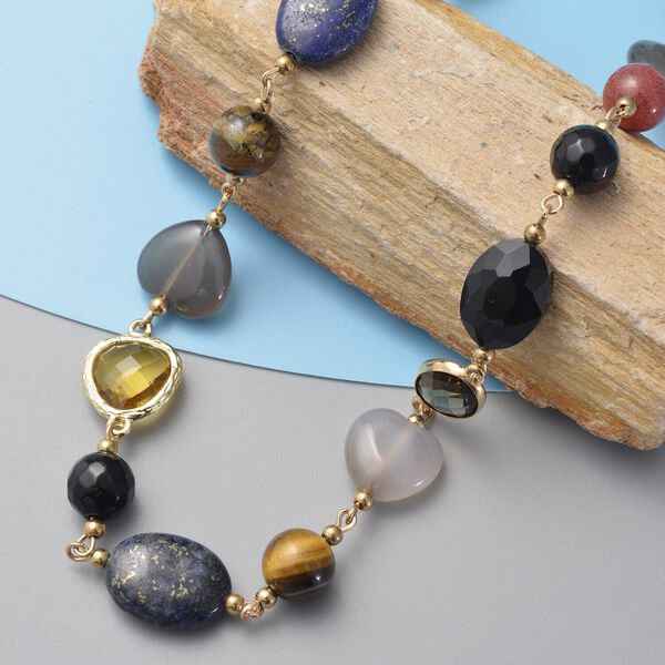 Rosa Zirkonia, Mehrfarbige Edelsteine Halskette, ca. 44.5 cm+ 7.5 cm extender, Eisen, vergoldet image number 1