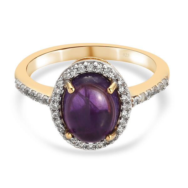 Afrikanischer Amethyst und Zirkon Ring 925 Silber vergoldet  ca. 2,37 ct