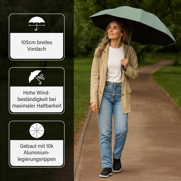 Aero-Alloy Rahmen Design – 22 Zoll LED 10K Reverse Falt-Regenschirm in Grün image number 3