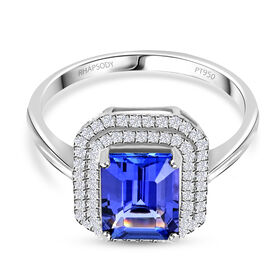 AAAA Tansanit, Weißer Diamant Ring 950 Platin (Größe 17.00) ca. 3,00 ct