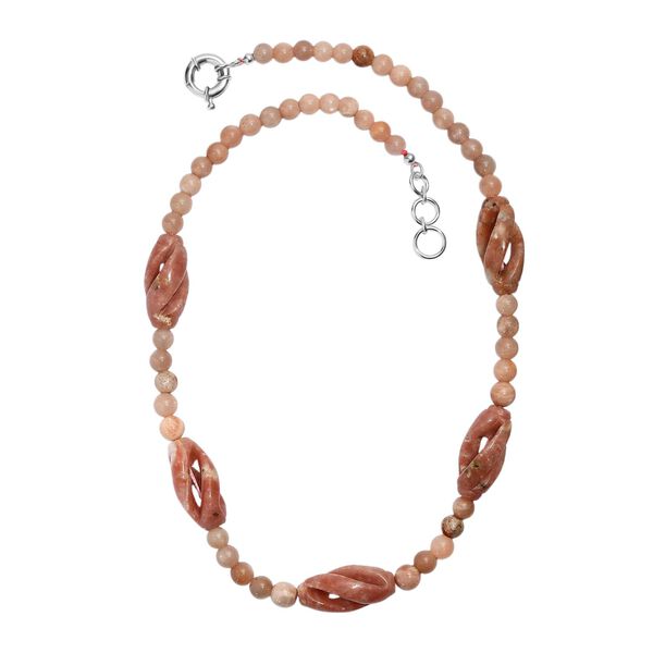 Gewürz Jaspis und Pfirsich Mondstein 50cm Halskette - 256 ct. image number 4