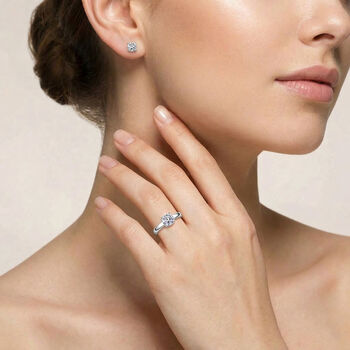 LUXURIANT DIAMOND- Labor Diamant Ring und Ohrringe, 925 Silber rhodiniert