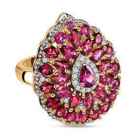 Rhodolith Granat Ring, 925 Silber Gelbgold Vermeil, (Größe 18.00) ca. 7.00 ct