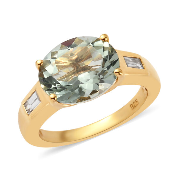 Prasiolite und Zirkon Ring 925 Silber vergoldet  ca. 3,62 ct image number 4