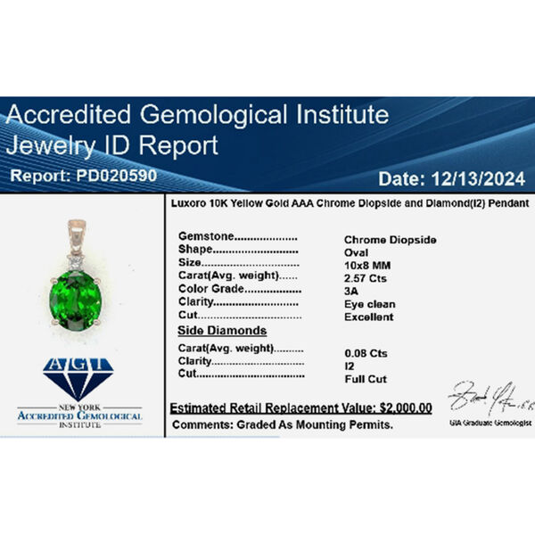 LUXORO zertifiziert und geprüft AAA natürlicher Chromdiopsid und Diamant Anhänger in 417 Gold - 2,57 ct. image number 5