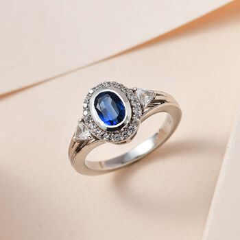 Kaschmir Kyanit, wei&szlig;er Zirkon Ring, 925 Silber platiniert (Gr&ouml;&szlig;e 19.00) ca. 1.61 ct