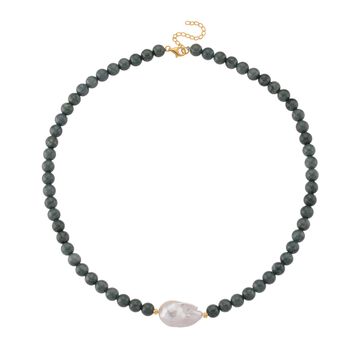 Nat&uuml;rliche Olmek Jadeit und S&uuml;&szlig;wasser Barockperle 50cm Halskette