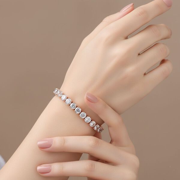 Weißer Zirkonia Armband ca. 19 cm Nickelfreies Messing, Roségoldfarben image number 2