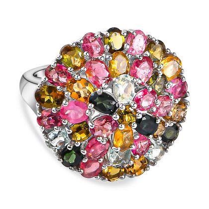 Nat&uuml;rlicher Mehrfarbiger-Turmalin Ring, 925 Silber platiniert (Gr&ouml;&szlig;e 21.00) ca. 6.12 ct