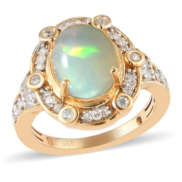 Natürlicher, äthiopischer Opal und Zirkon-Ring, 925 Silber Gelbgold Vermeil  ca. 2,01 ct image number 4
