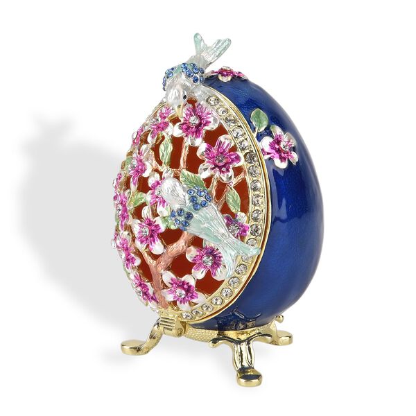 Dekorative Ei-f&ouml;rmige Schmuckbox Metall und Kristalloptik 12 x 7 cm Rosa image number 2