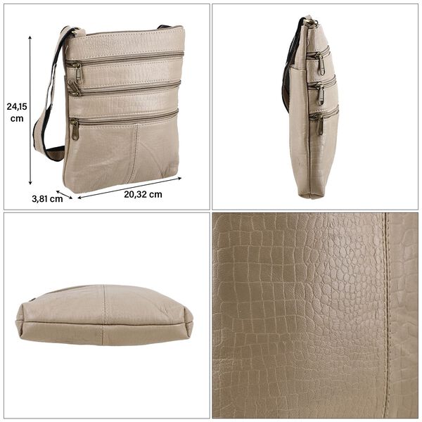 Echtleder Crossbody Tasche mit Kroko-Prägung, Taupe image number 5