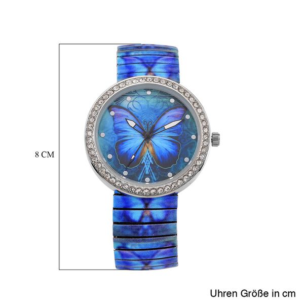 STRADA - Armbanduhr mit Schmetterlingsmotiv, Kristall-Lünette, Japanisches Uhrwerk, Edelstahlzugband, Reiner Edelstahl image number 7