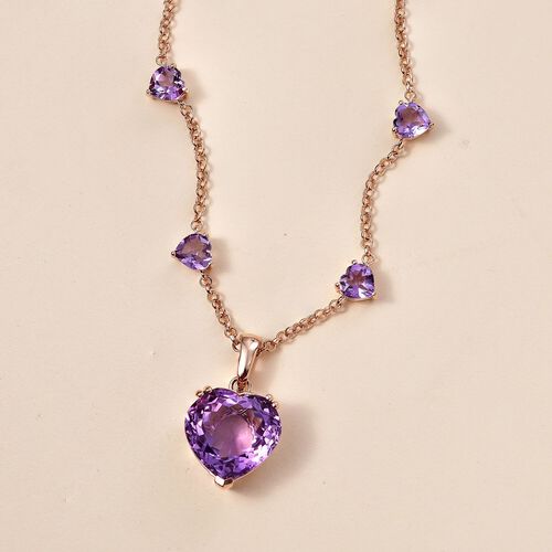 AAA Rose De France Amethyst Halskette ca. 50 cm 925 Silber 750 Roségold Vermeil ca. 25,00 ct. image number 1