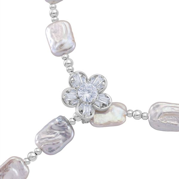 Weiße Keshi Perle, Weißer Zirkonia Halskette ca. Flexibles cm Nickelfreies Messing Standard image number 3