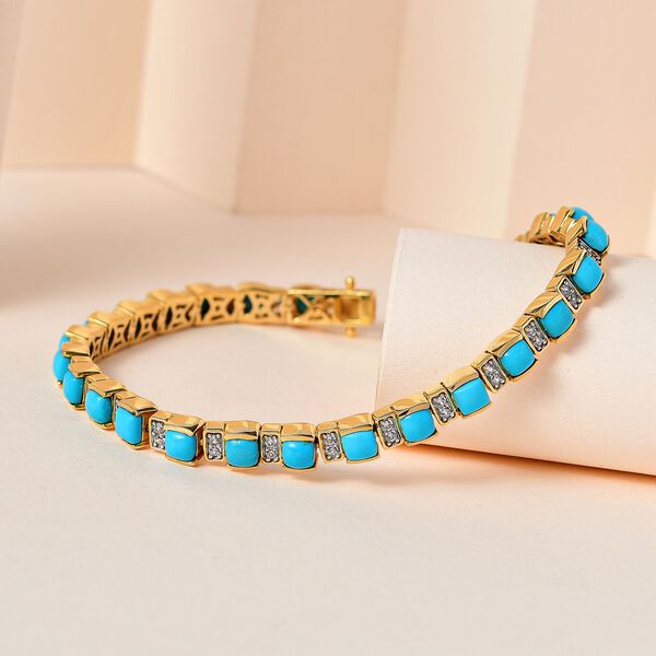 Amerikanisches, natürliches Sleeping Beauty Türkis, Weißer Zirkon Armband ca. 19 cm 925 Silber vergoldet ca. 10.08 ct image number 2