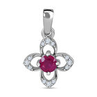 AA Afrikanischer Rubin (Fissure gefüllt), Weißer Zirkon Anhänger 925 Silber rhodiniert ca. 0.63 ct