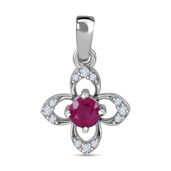 AA Afrikanischer Rubin (Fissure gef&uuml;llt), Wei&szlig;er Zirkon Anh&auml;nger 925 Silber rhodiniert ca. 0.63 ct